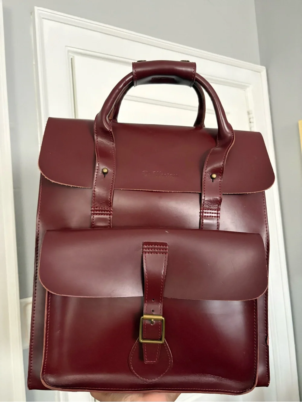 Dr. Martens Leather Backpack Satchel in Burgundy